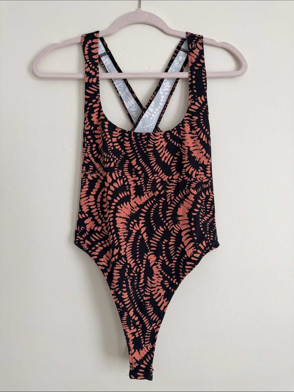 Intimately Free People Black and Coral Printed Bodysuit